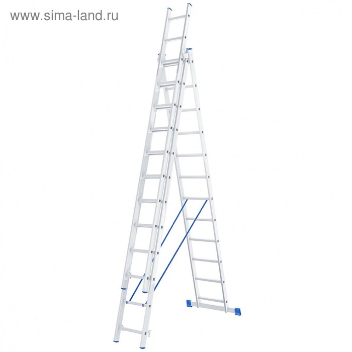 Лестница шарнирная Сибртех 97822, алюминиевая, трехсекционная, 3х12 ступеней трехсекционная лестница alumet 3х12 алюминиевая 5312