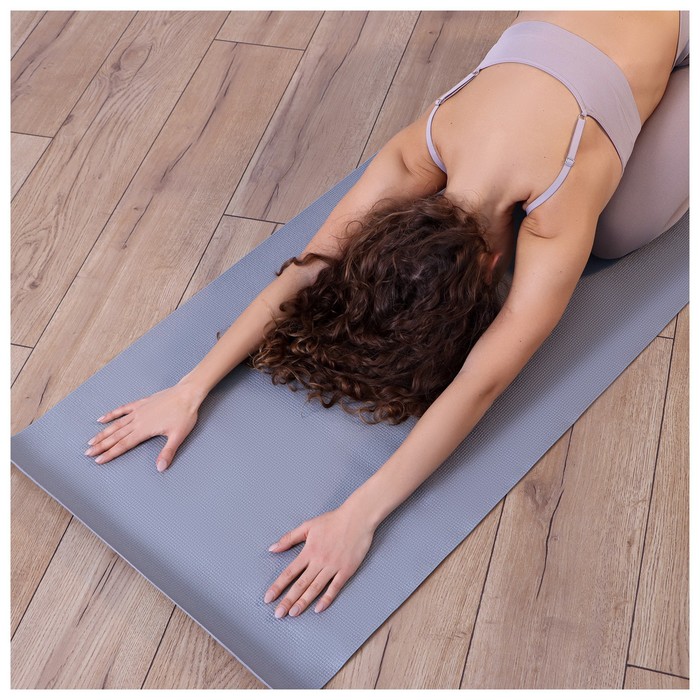 Коврик для йоги 173 × 61 × 0,3 см, цвет серый