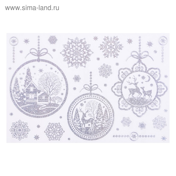 фото Набор наклеек "новогодние украшения" голографическая фольга, снежинки, 16,7 х 24,6 см фда-card