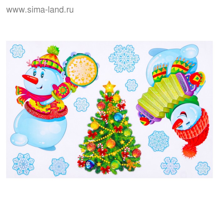 фото Набор наклеек "снеговички" глиттер, новогодняя ёлочка, 16,7 х 24,6 см фда-card