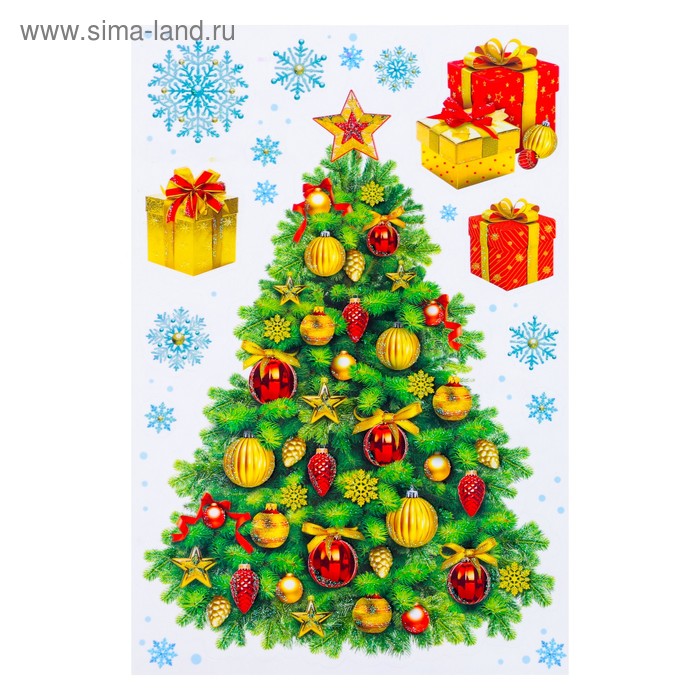 фото Набор наклеек "новогодняя ёлочка" глиттер, подарки, снежинки, 16,7 х 24,6 см фда-card