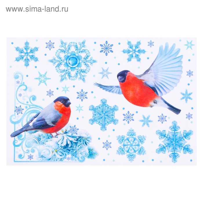 фото Набор наклеек "снегири" глиттер, снежинки, 16,7 х 24,6 см фда-card