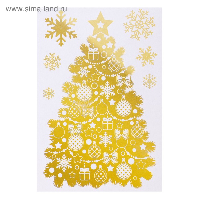 фото Набор наклеек "новогодняя ёлочка" золотая голографическая фольга, снежинки, 16,7 х 24,6 см фда-card