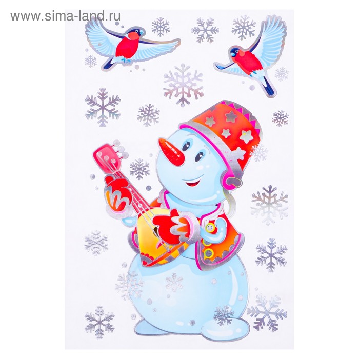фото Набор наклеек "музыкальный снеговик" голографическая фольга, снегири, 16,7 х 24,6 см фда-card