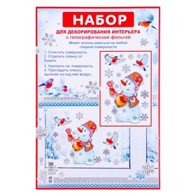 

Набор наклеек "Музыкальный снеговик" голографическая фольга, снегири, 16,7 х 24,6 см