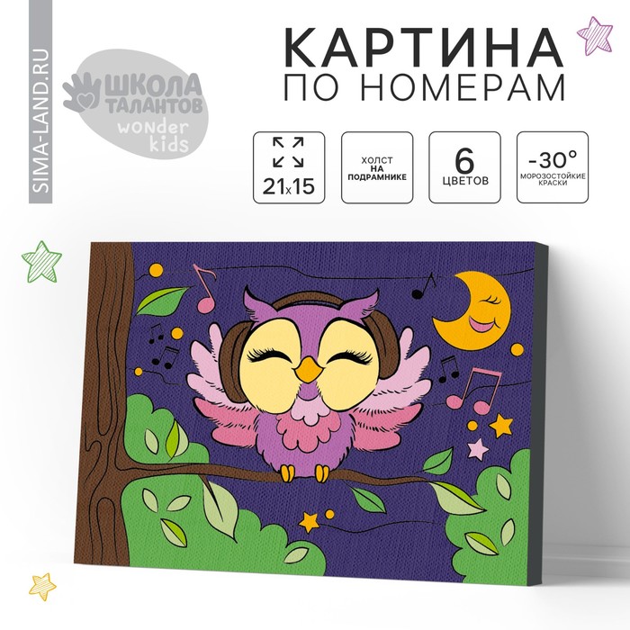 

Картина по номерам для детей на подрамнике «Сова в наушниках», 21 х 15 см