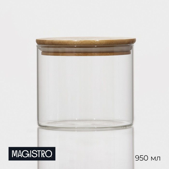 Банка стеклянная для сыпучих продуктов с бамбуковой крышкой Magistro «Эко», 950 мл, 12×10,5 см банка стеклянная для сыпучих продуктов с бамбуковой крышкой magistro эко трапеция 550 мл 8 5×12 5 см