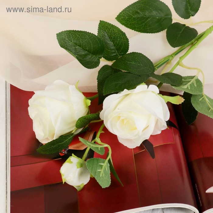 Цветы искусственные Розы с бутоном 8*60 см, белый