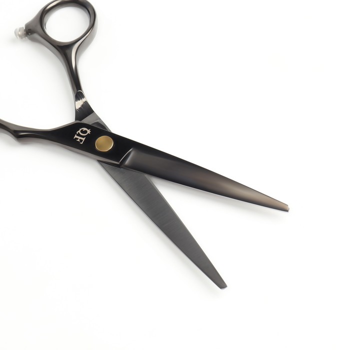 Ножницы парикмахерские с упором, загнутые кольца, лезвие — 5,5 см, цвет чёрный