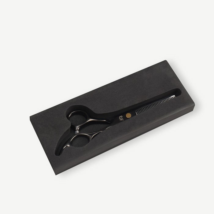 Ножницы филировочные с упором, загнутые кольца, лезвие — 6 см, цвет чёрный