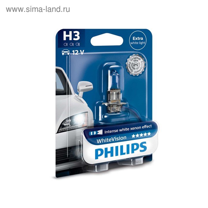 

Лампа автомобильная Philips White Vision блистер, H3, 12 В, 55 Вт, 12336WHVB1