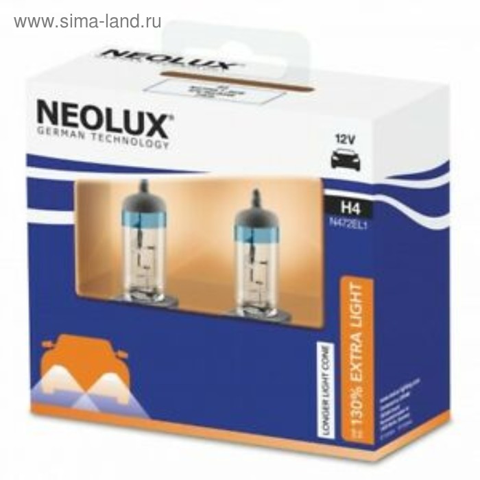 фото Лампа автомобильная neolux extra light +130%, h4, 12 в, 60/55 вт, набор 2 шт, n472el1-2scb