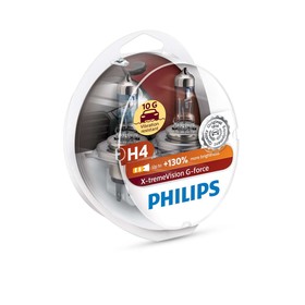 

Лампа автомобильная Philips X-tremeVision G-force +130%, H4, 12 В, 60/55 Вт, набор 2 шт, 12342XVGS2