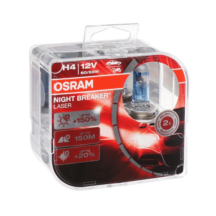 фото Лампа автомобильная osram night breaker laser +150%, h4, 12 в, 60/55 вт, набор 2 шт, 64193nl-hcb