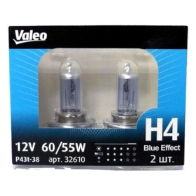 

Лампа автомобильная VALEO Blue Effect, H4, 12 В, 60/55 Вт, набор 2 шт, 32610