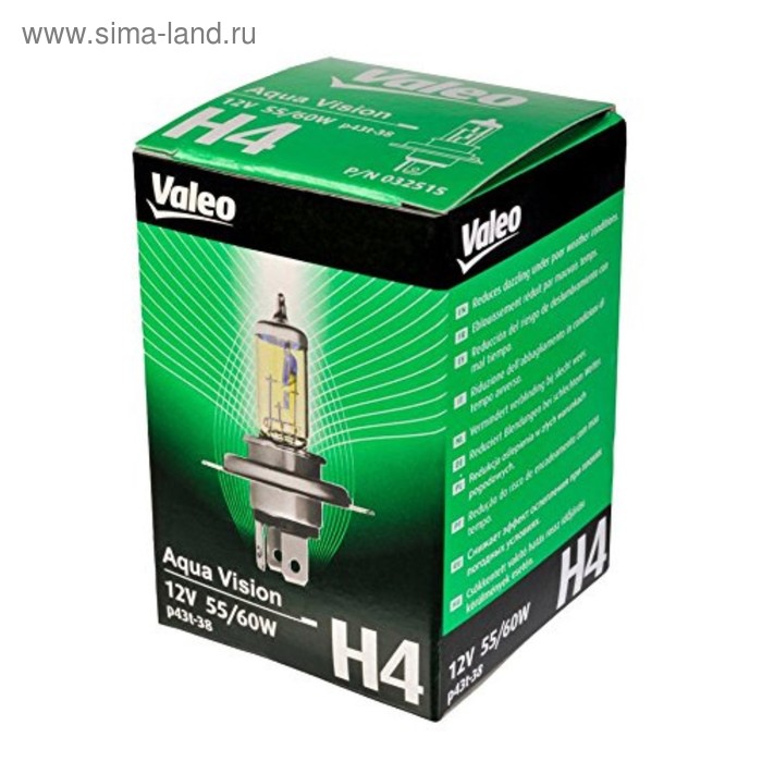 фото Лампа автомобильная valeo aqua vision, h4, 12 в, 60/55 вт, 32515