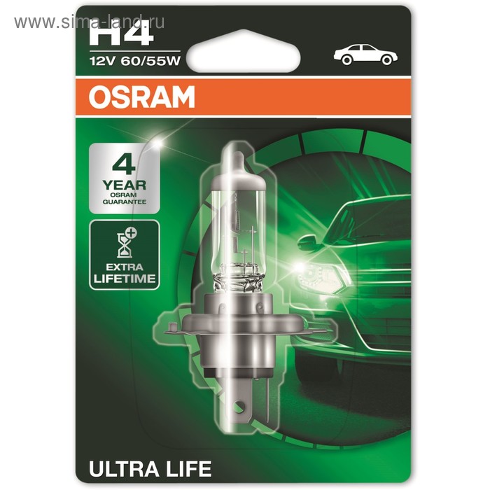 фото Лампа автомобильная osram ultra life, h4, 12 в, 60/55 вт, 64193ult-01b