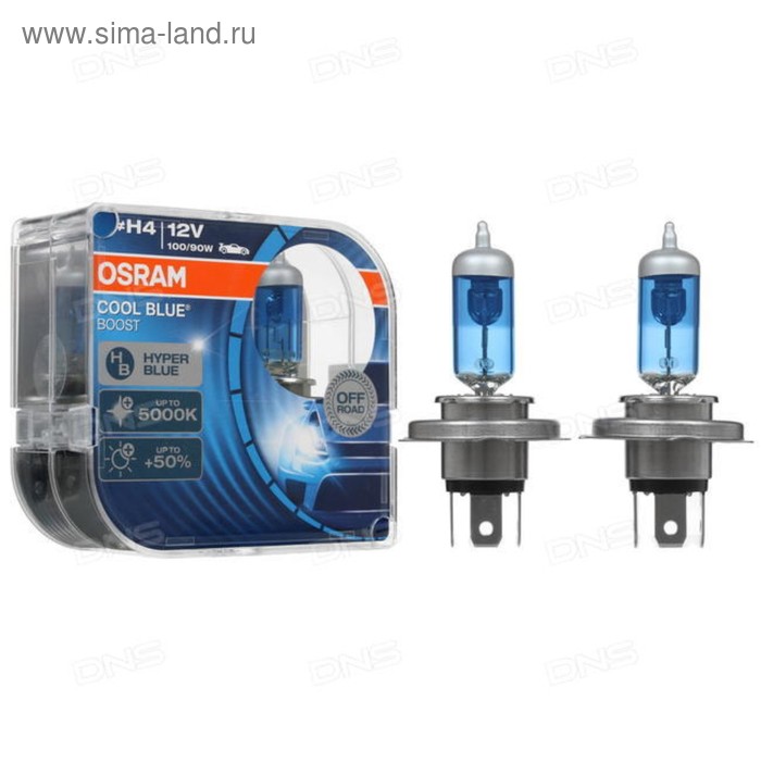 фото Лампа автомобильная osram cool blue boost, h4, 12 в, 100/90 вт, набор 2 шт, 62193cbb-hcb