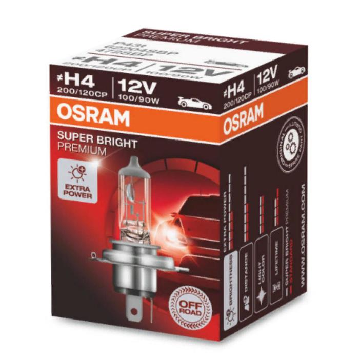 Лампа автомобильная Osram Super Bright Premium, H4, 12 В, 100/90 Вт, 62204SBP лампа автомобильная narva rpw h4 12 в 100 90 вт w5w набор 2 шт 98015