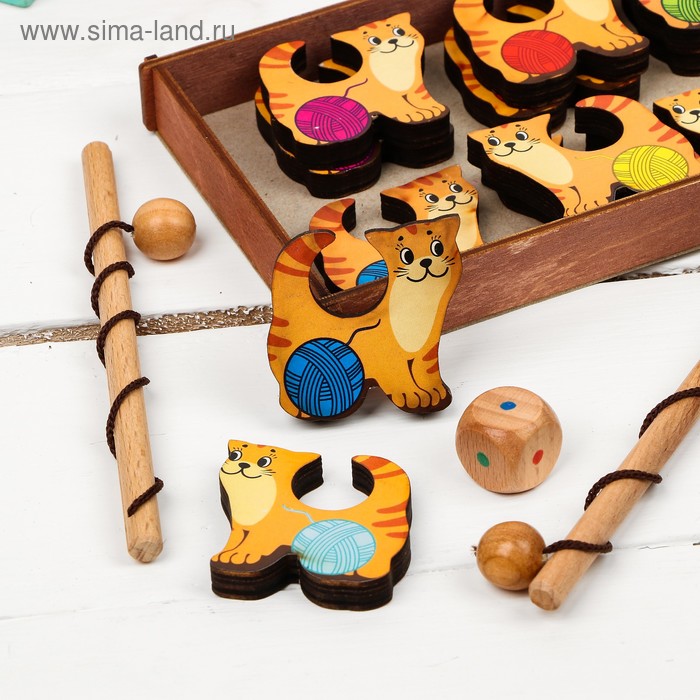 фото Игра «поймай-ка. котики» удочка с шариком деревянные игрушки