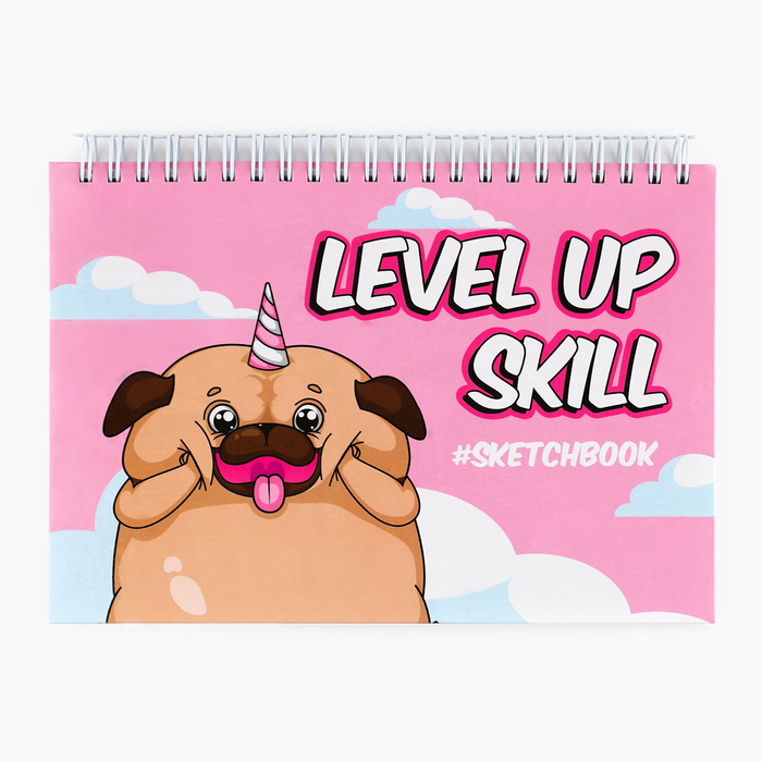 Скетчбук горизонтальный на гребне Level up skill, А5,80 листов