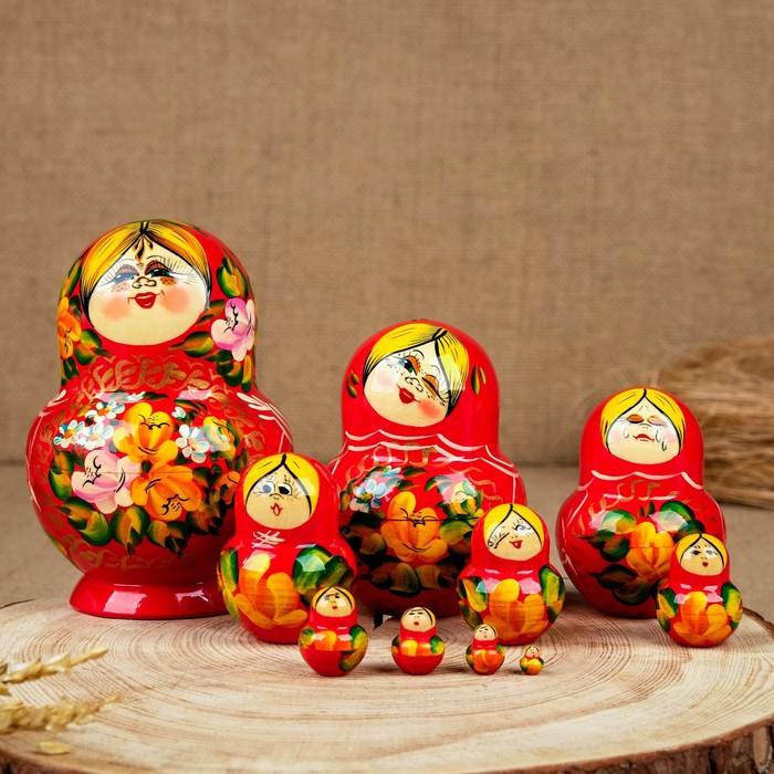 

Матрёшка «Милашка", красная, 10 кукольная, люкс