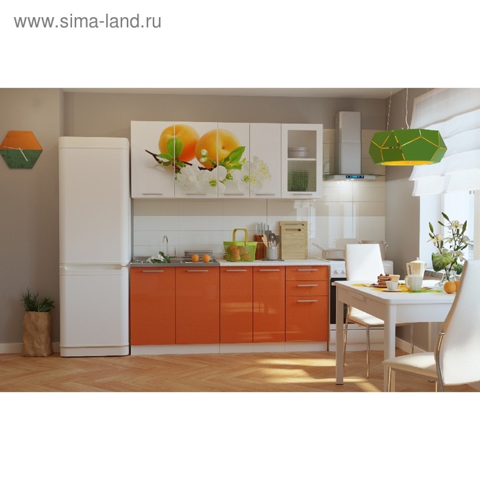 Кухонный гарнитур 1800 мм, К-59 Абрикос/оранжевый, цвет корпуса белый, столешница антарес