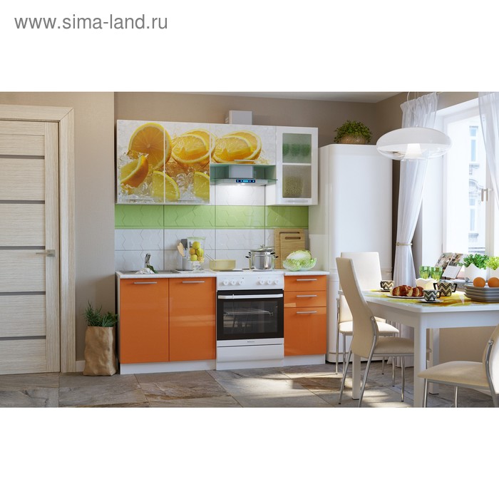 Кухонный гарнитур ЭКО 1800 мм, столешница под мойку 800 мм, цвет эко-26 апельсины/оранжевый