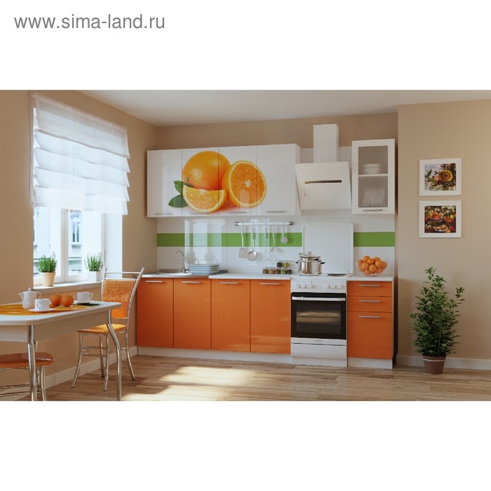 Кухонный гарнитур 2000 мм, К-87 Апельсин/оранжевый, цвет корпуса белый, столешница антарес