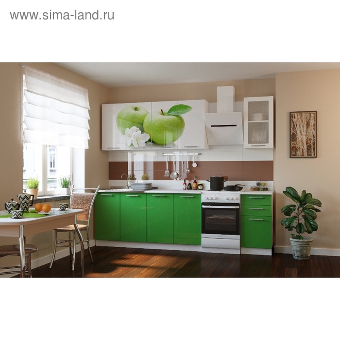 Кухонный гарнитур 2000 мм, К-81 Яблоко/зелёный, цвет корпуса белый, столешница антарес