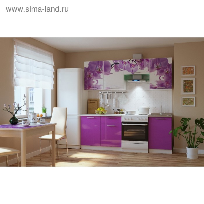 Кухонный гарнитур 2100 мм, 2К-100 Орхидея/сиреневый, цвет корпуса белый, столешница антарес   466947