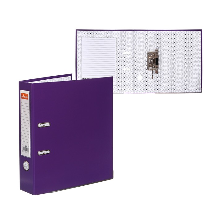 фото Папка-регистратор а4, 75 мм, calligrata, пвх, металлическая окантовка, карман на корешок, собранная, фиолетовая