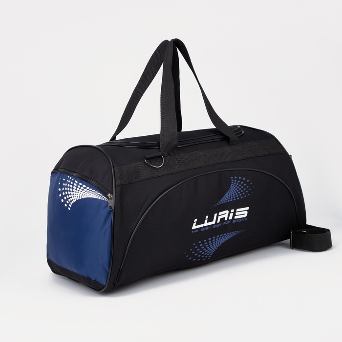 фото Сумка спортивная, отдел на молнии, 2 наружных кармана, длинный ремень, цвет чёрный/синий luris