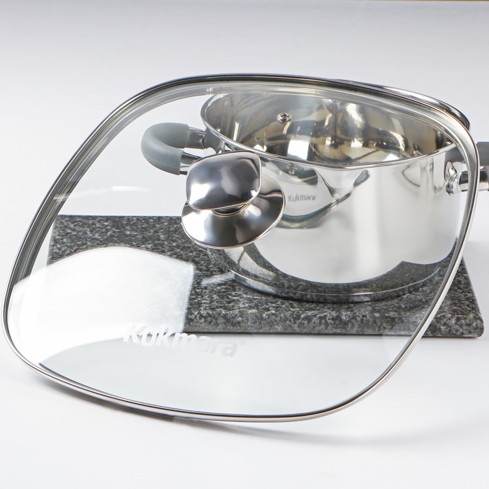Крышка для сковороды и кастрюли стеклянная, квадратная, 28 см, с ободом и ручкой из нержавеющей стали