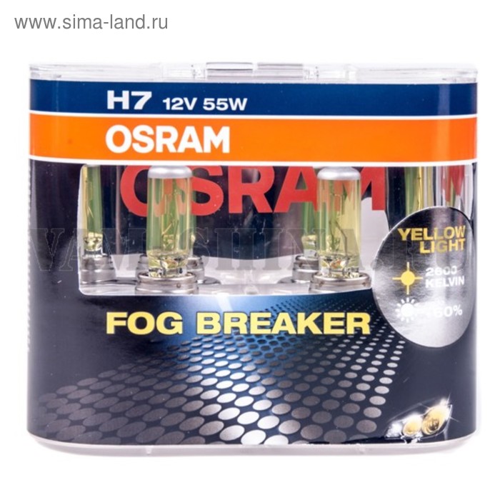 Лампа автомобильная Osram Fog Breaker +60%, H7, 12 В, 55 Вт, набор 2 шт, 62210FBR-HCB лампа автомобильная osram night breaker laser 150% h3 12 в 55 вт набор 2 шт 64151nl hcb
