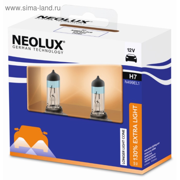 Лампа автомобильная NEOLUX Extra Light +130%, H7, 12 В, 55 Вт, N499EL1-2SCB
