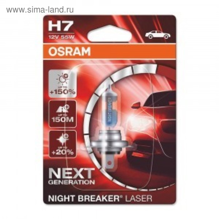 фото Лампа автомобильная osram night breaker laser +150%, h7, 12 в, 55 вт, 64210nl-01b