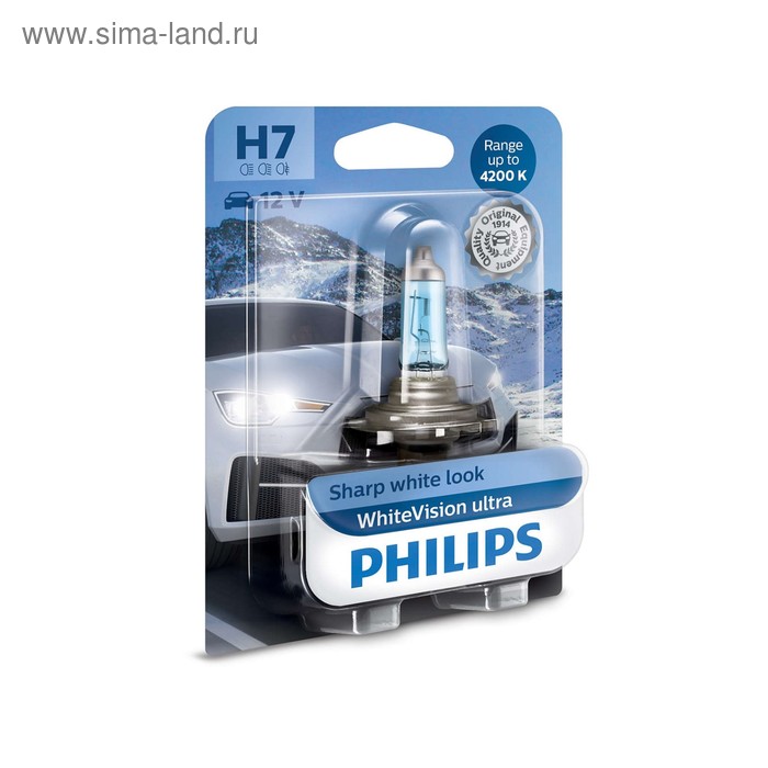 фото Лампа автомобильная philips white vision ultra, h7, 12 в, 55 вт, 12972wvub1