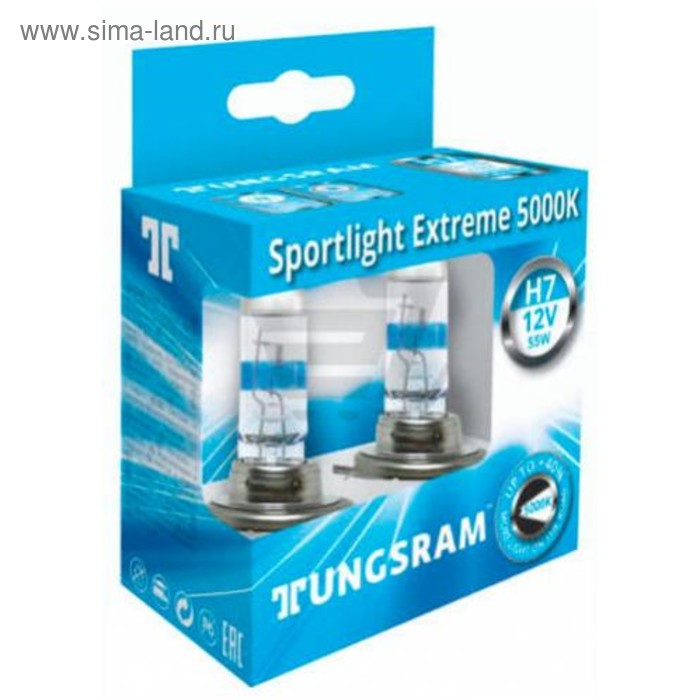 Лампа автомобильная Tungsram Sportlight Extreme, H7, 12 В, 55 Вт, 2 шт, 58520SUP лампа автомобильная tungsram h9 12 в 65 вт 53100u