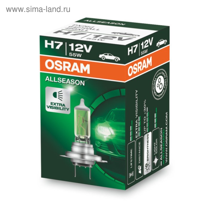 Лампа автомобильная Osram Allseason Ultra Life, H7, 12 В, 55 Вт, 64210ALL лампа автомобильная osram allseason h4 12 в 60 55 вт набор 2 шт 64193als hcb