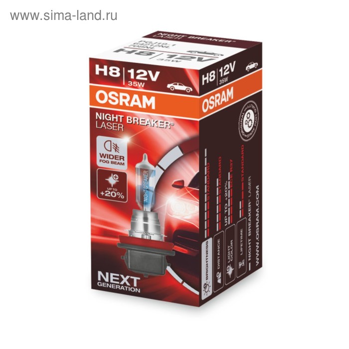 Лампа автомобильная Osram Night Breaker Laser +150%, H8, 12 В, 35 Вт, 64212NL цена и фото