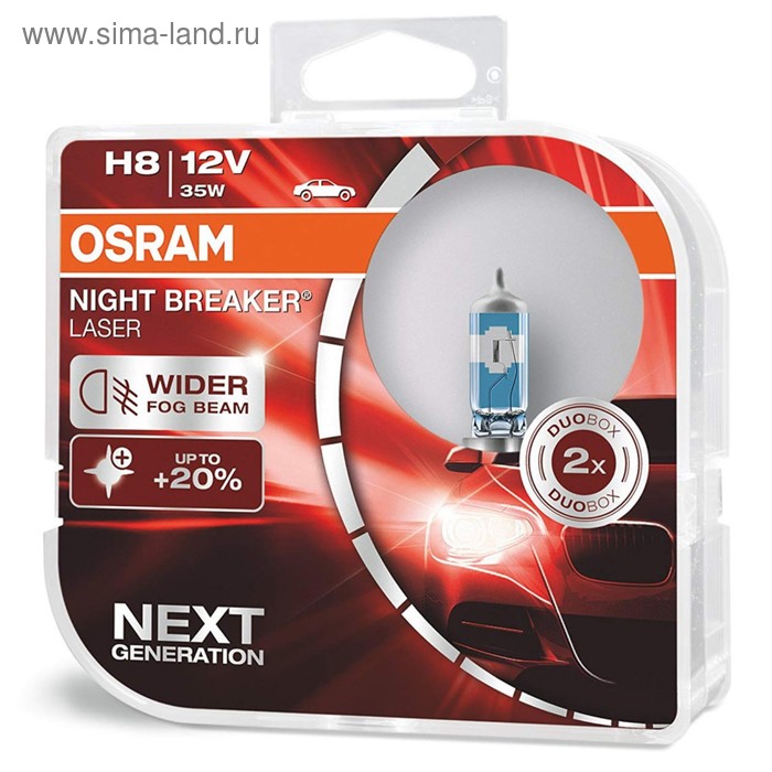 Лампа автомобильная Osram Night Breaker Laser +150%, H8, 12 В, 35 Вт, набор 2 шт, 64212NL-HCB 4666 лампа автомобильная osram night breaker laser 150% h8 12 в 35 вт 64212nl