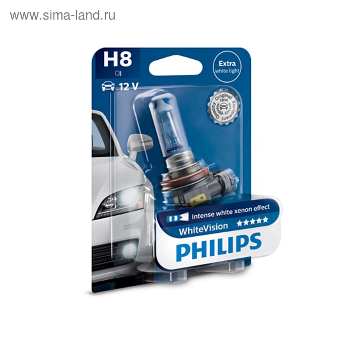 Лампа автомобильная Philips White Vision, H8, 12 В, 35 Вт, 12360WHVB1 лампа светодиодная philips 12 в h11 h8 h16 9 3 вт 6000k x tremeultinon набор 2 шт 12834unix2