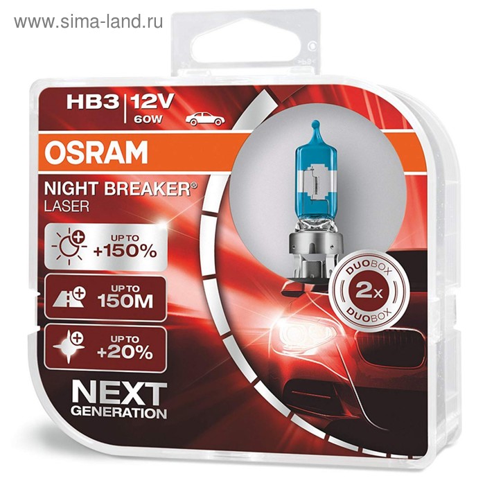 фото Лампа автомобильная osram night breaker laser +150%, hb3, 12 в, 60 вт, набор 2 шт, 9005nl-hcb 4666