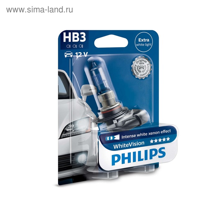 фото Лампа автомобильная philips white vision, hb3, 12 в, 60 вт, 9005whvb1