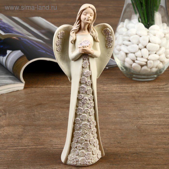 Сувенир полистоун Ангел-девушка в платье с цветами 19,7х7,2х4,5 см