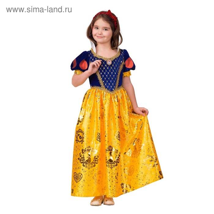 Карнавальный костюм «Принцесса Белоснежка», текстиль-принт, платье, повязка, р. 28, рост 110 см