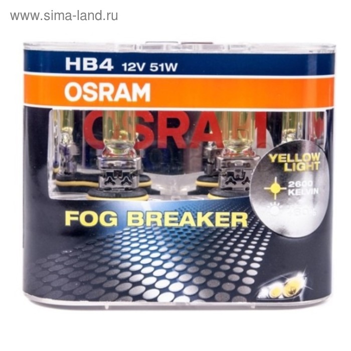 фото Лампа автомобильная osram fog breaker +60%, hb4, 12 в, 51 вт, набор 2 шт, 9006fbr-hcb