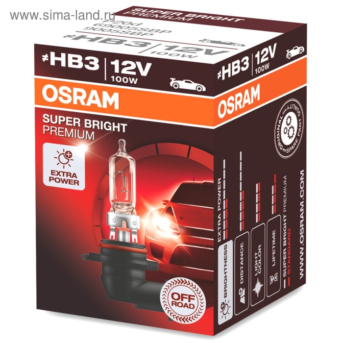 фото Лампа автомобильная osram super bright premium, hb3, 12 в, 100 вт, 69005sbp