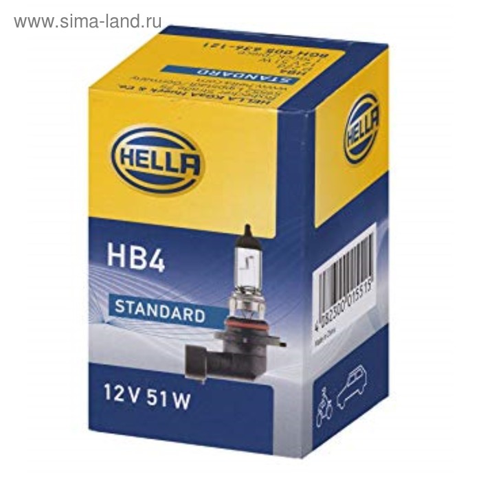 Лампа автомобильная Hella, HB4, 12 В, 51 Вт, 8GH 005 636-121